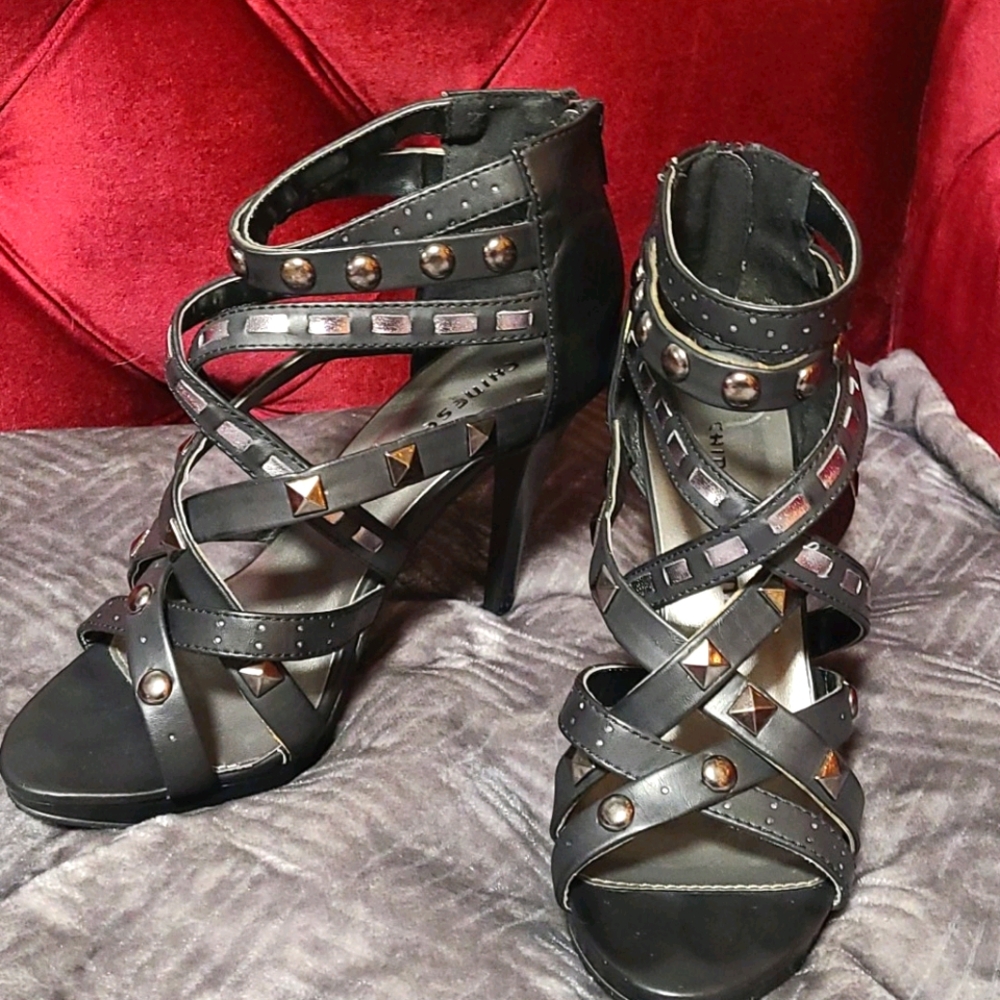 Black studded strappy heels